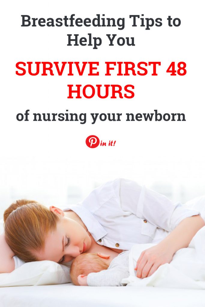 Breastfeeding tips to help you survive your first 48 hours postpartum (without crying!) while nursing your newborn. #labour #delivery #newmom