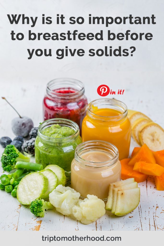 You may have questions about what age to start the baby food and whether or not to breastfeed before or after feeding the solids. Here you will find the answers. #breastfeedingtips #introducingsolids #babyfood #solids